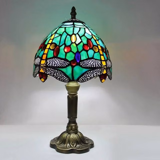 FORGEVIO Art Nouveau Handcrafted Stained Glass Table Lamp in Green and Bronze – 1