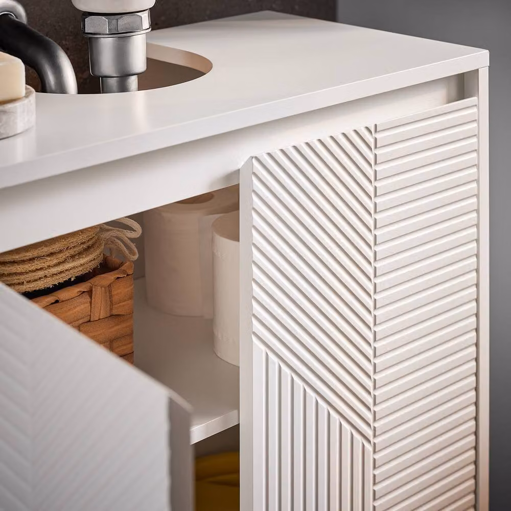 SoBuy Modern White Under Sink Bathroom Cabinet with Hinged Doors and Internal Shelves – 7
