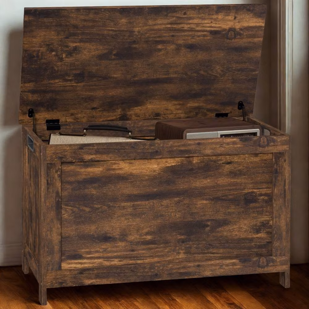 FURNOS Industrial Wooden Storage Box Chest Trunk in Rustic Brown, W/D/H: 48 x 40 x 40 cm – 4
