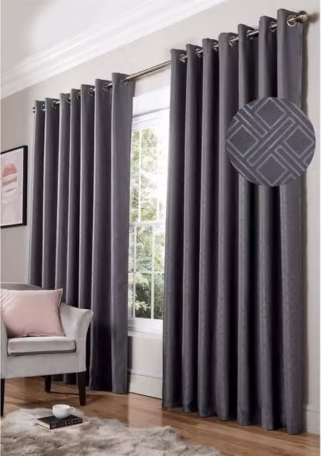Livinluxury Anthracite Grey Satin Blackout Eyelet Curtains, W: 228 cm, H: 167 cm