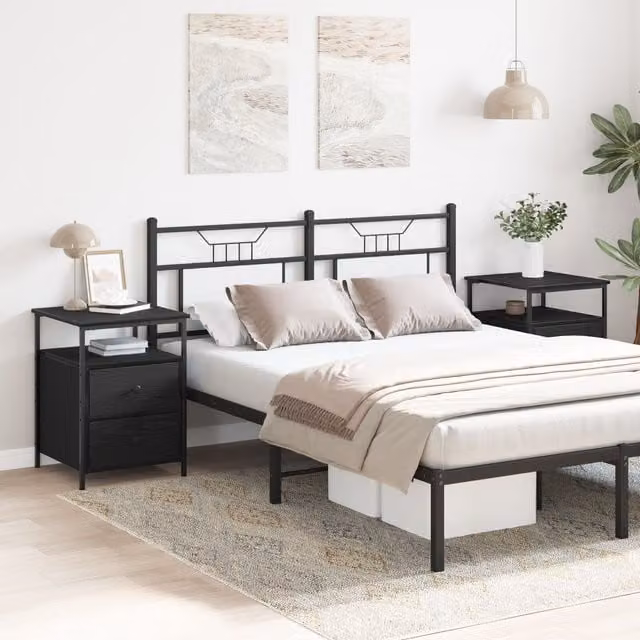 Berkfield Home Set of 2 Black Oak Bedside Cabinets, W/D/H: 44 x 45 x 60 cm
