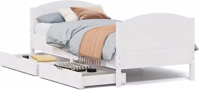 Berkfield Home White Solid Wood Pine Bed Frame with Drawers W/D/H: 100 x 200 cm