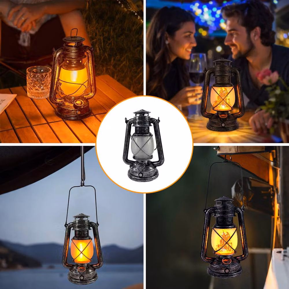 INMTFEI Vintage Rechargeable LED Camping Lantern with Dimmable Warm White Light in Silver and Bronze – 8