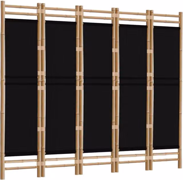 Berkfield Home Classic 5-Panel Folding Room Divider in Black Bamboo and Canvas, W/H: 200 x 180 cm – 1