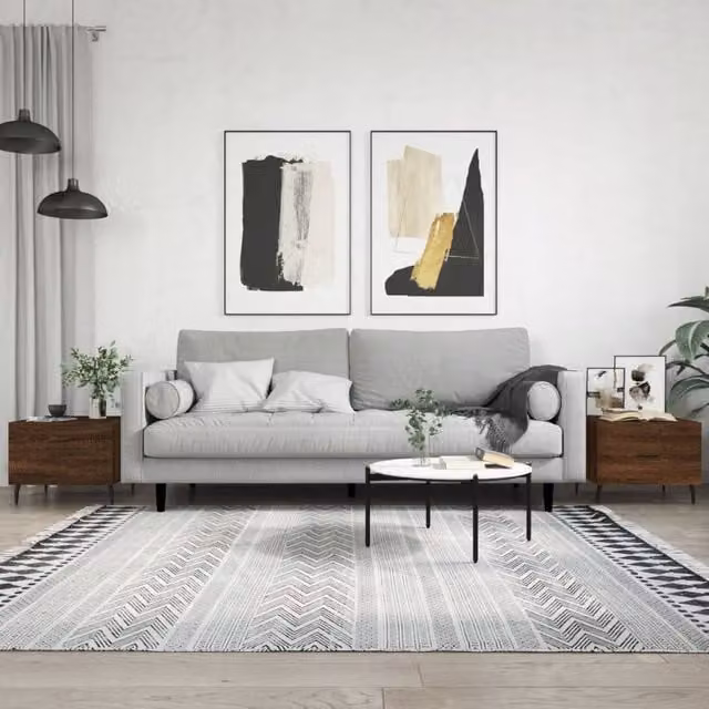 Berkfield Home Set of 2 Brown Oak Square Coffee Tables, W/D/H: 50 x 50 x 40 cm