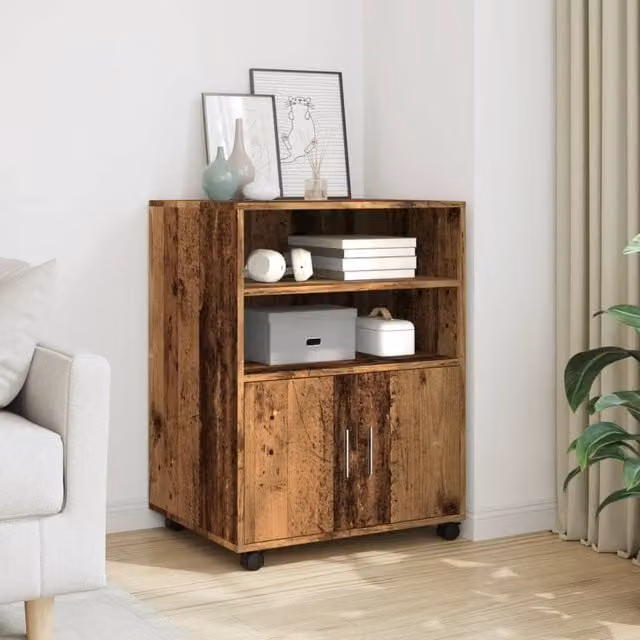 Berkfield Home Rolling Cabinet in Old Wood Brown, W/D/H: 60 x 48 x 81 cm