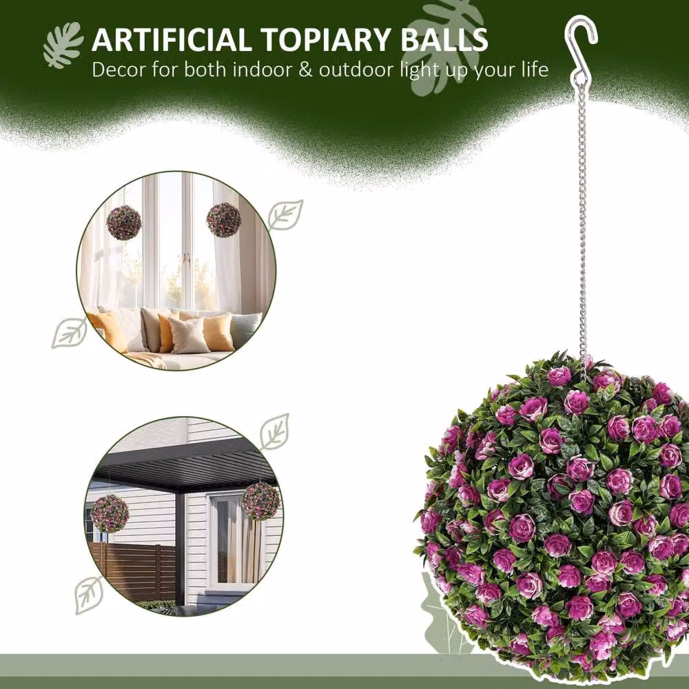 Wyld Haus Liso Set of 2 Purple UV Resistant Artificial Rose Topiary Balls, Diameter: 28 cm – 4