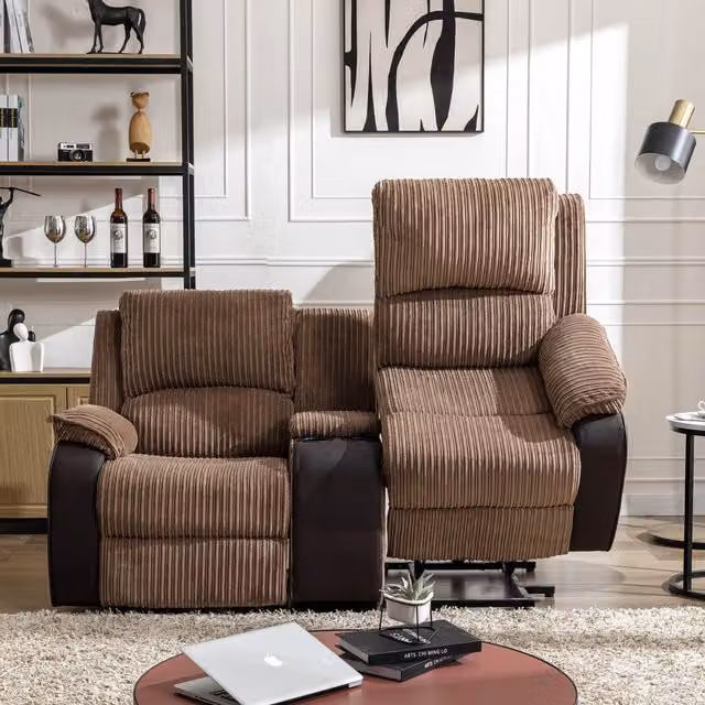 More4Homes Postana Rise Recliner 2 Seater Sofa in Brown with Synthetic Leather Upholstery and Cup Holders W/D/H: 187 x 103 x 90 cm
