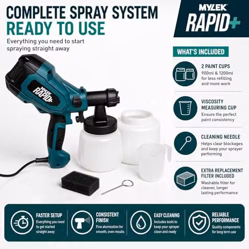 Mylek 400W Electric Handheld Paint Sprayer Gun in Blue with Adjustable Spray Pattern and Variable Flow – 2