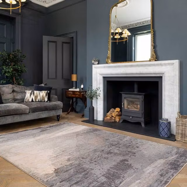 Kukoon Abstract Design Cotton Chenille Rug in Blue and Grey, W: 80 cm, L: 300 cm