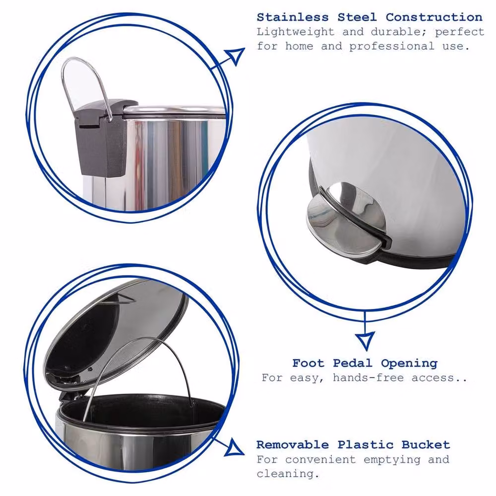 EONLION Round Stainless Steel Kitchen Pedal Bin in Silver, W/D/H: 36 x 31 x 30 cm – 2