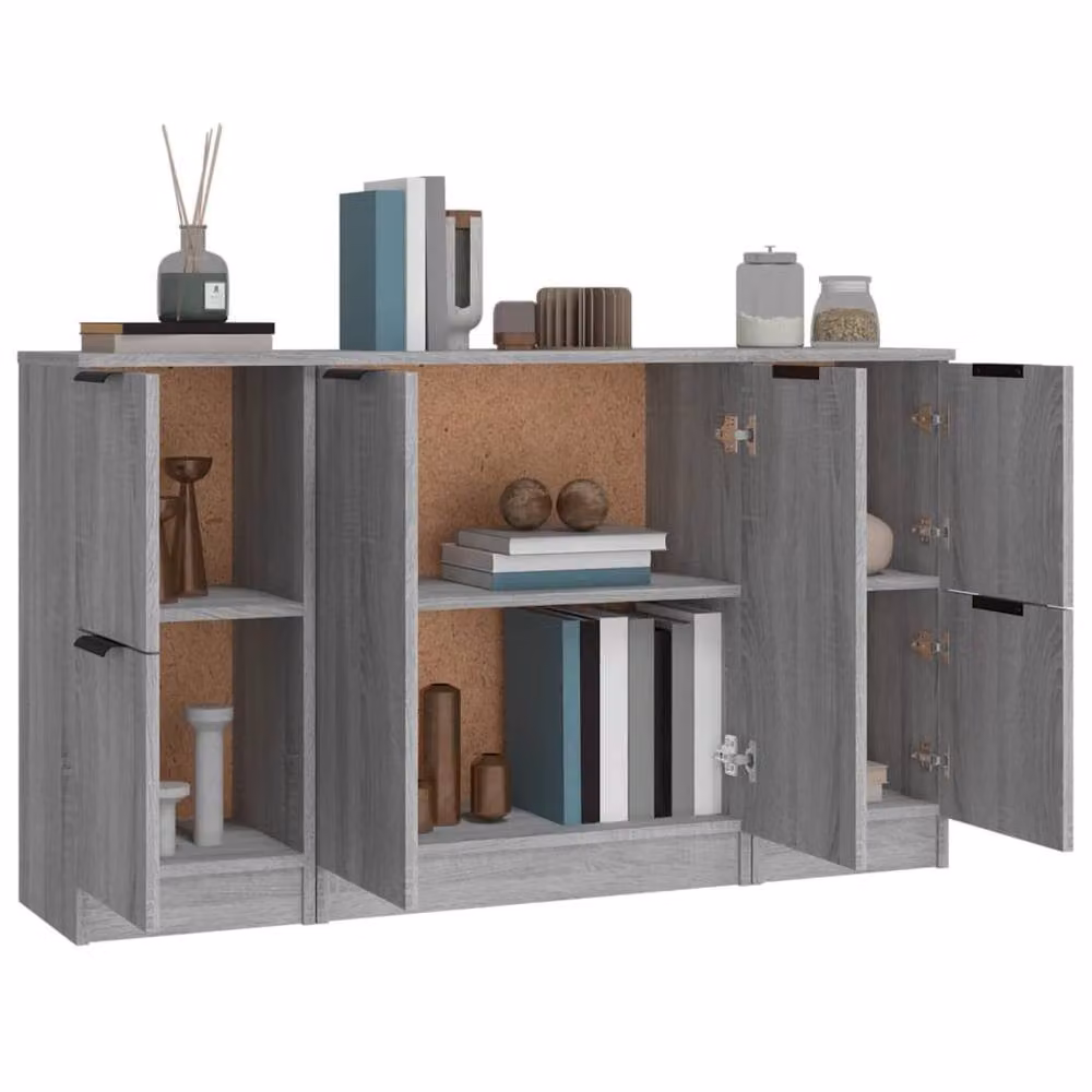 Berkfield Home Set of 3 Grey Sonoma Minimalist Sideboards in Matt MDF – 2