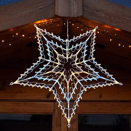 Festive Productions White Geometric Hanging Star Christmas Decoration with 100 LEDs, Height: 55.5 cm – 1