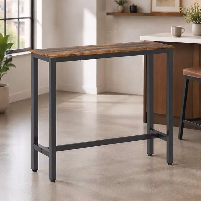 STILVORA Modern Rectangular Bar Table in Rustic Brown with Steel Frame, W: 120 cm, D: 100 cm, H: 120 cm – 1