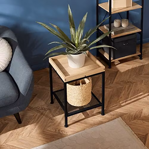 tectake 2-Tier Industrial Style Side Table with Storage Shelf in Black and Brown, W/D/H: 41.5 x 41.0 x 56.0 cm – 2