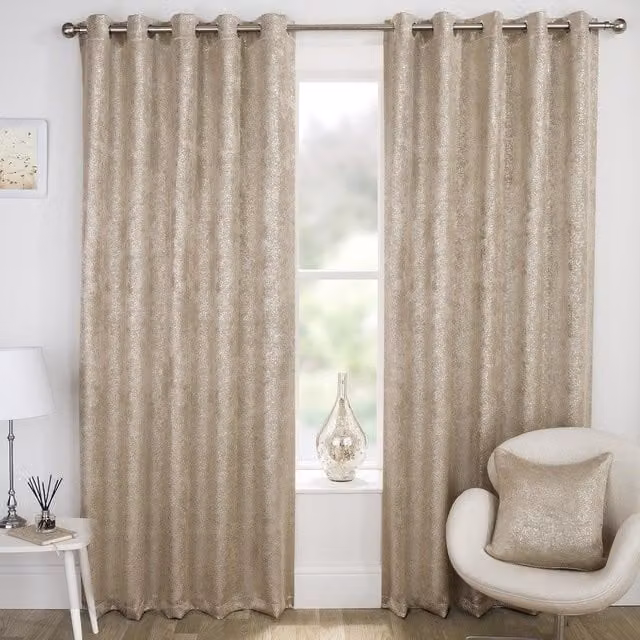 Terrys Halo Blockout Eyelet Curtains in Natural Beige Gold