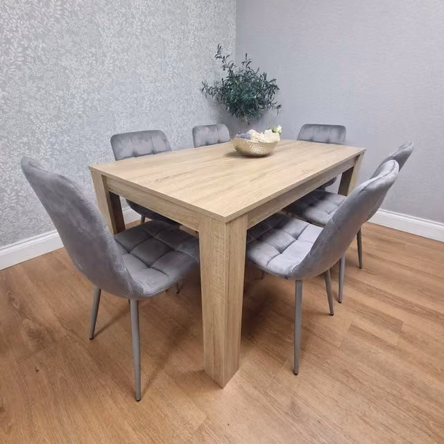 Kosy Koala Modern Rectangular Dining Table and 6 Grey Chairs Set