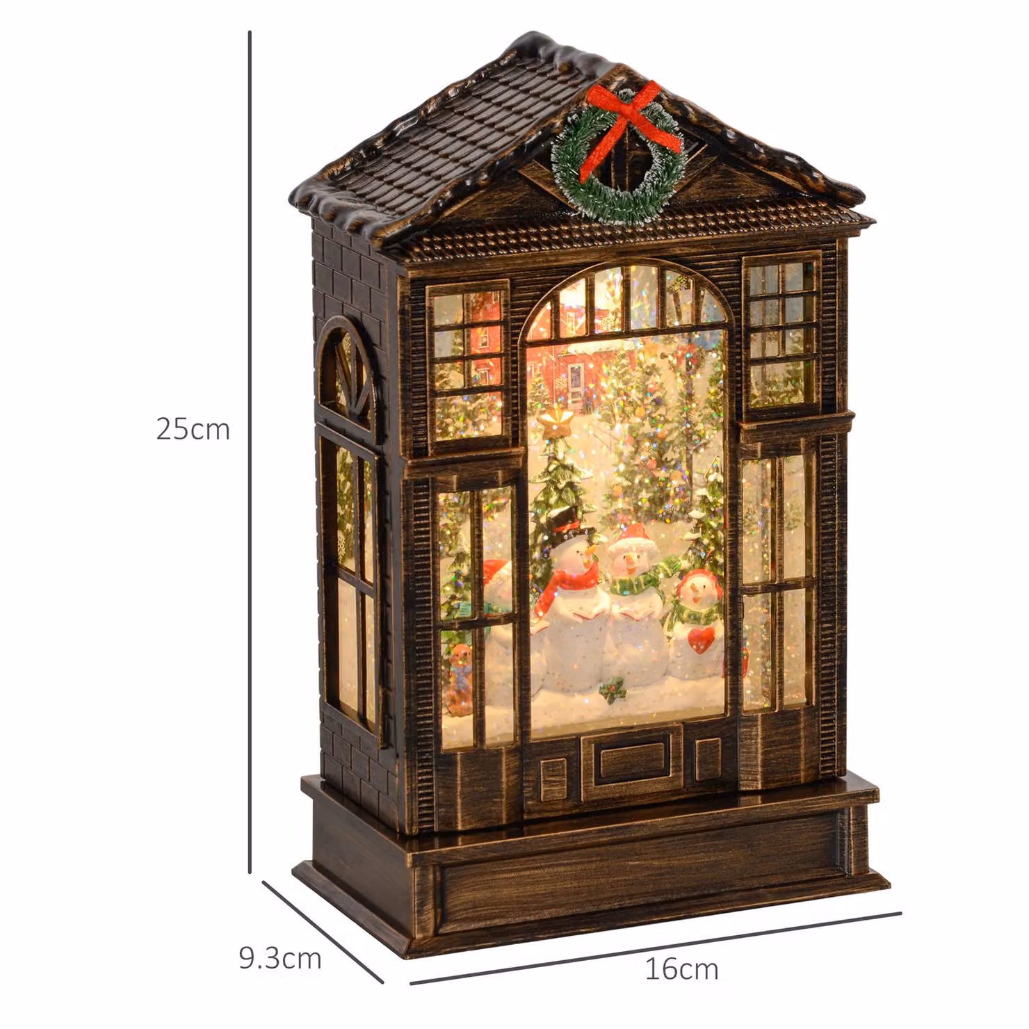 HOMCOM Christmas Snow Globe Lantern with Lights in Bronze Tone – 3