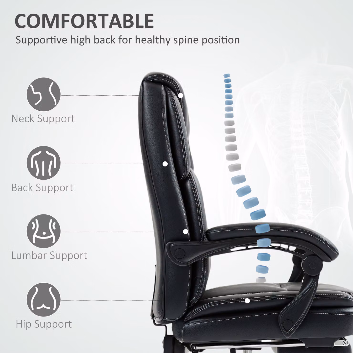 HOMCOM Black Faux Leather Reclining Executive Office Chair with Footrest and Headrest – 5