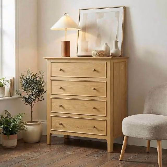 FurnitureboxUK Belle 4 Drawer Solid Oak Wood Chest of Drawers in Light Brown – 1