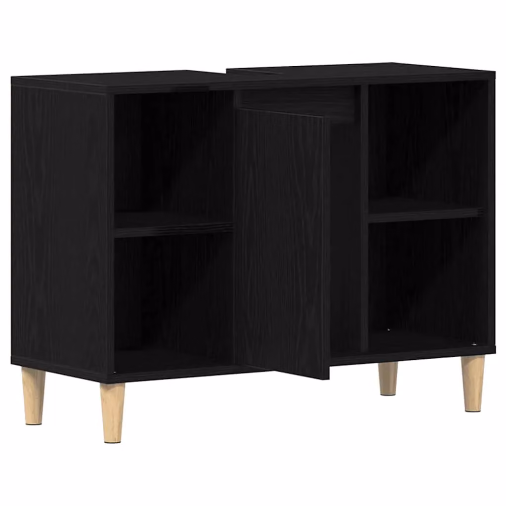 Berkfield Home Black Oak Bathroom Sink Cabinet with Hinged Doors and Internal Shelves, W/D/H: 80 x 33 x 60 cm – 2