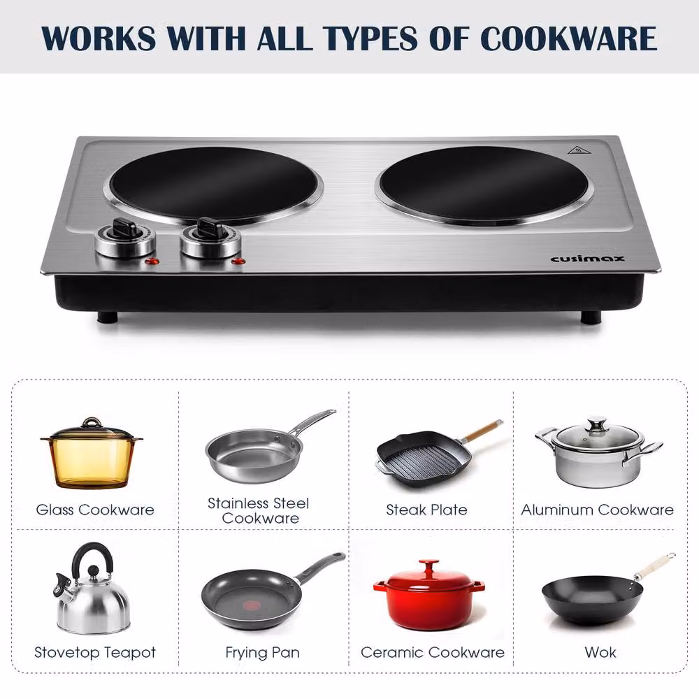 Cusimax Sleek Portable Infrared Electric Hot Plate 2400W in Silver and Black – 8
