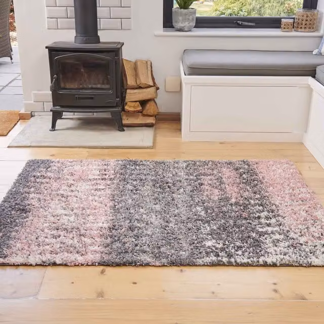 The Rug House Scandi Abstract Shaggy Area Rug in Pink and Grey, W: 220 cm, D: 160 cm