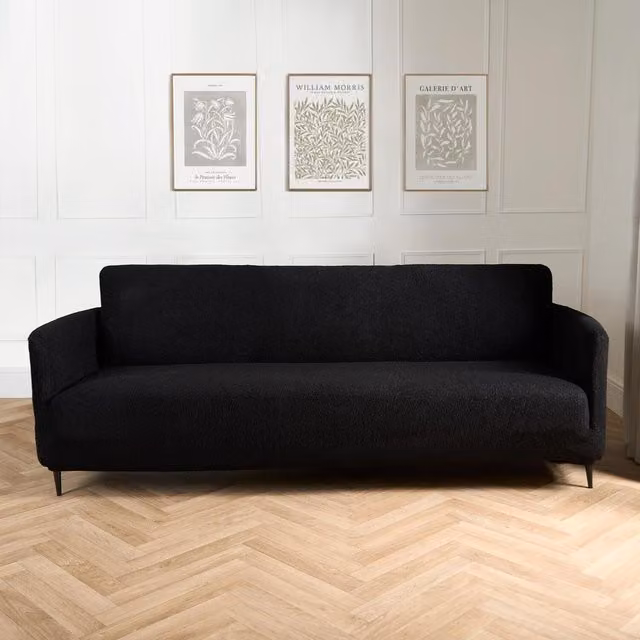 OHS Black Boucle Stretch 2 Seater Sofa Protector Cover