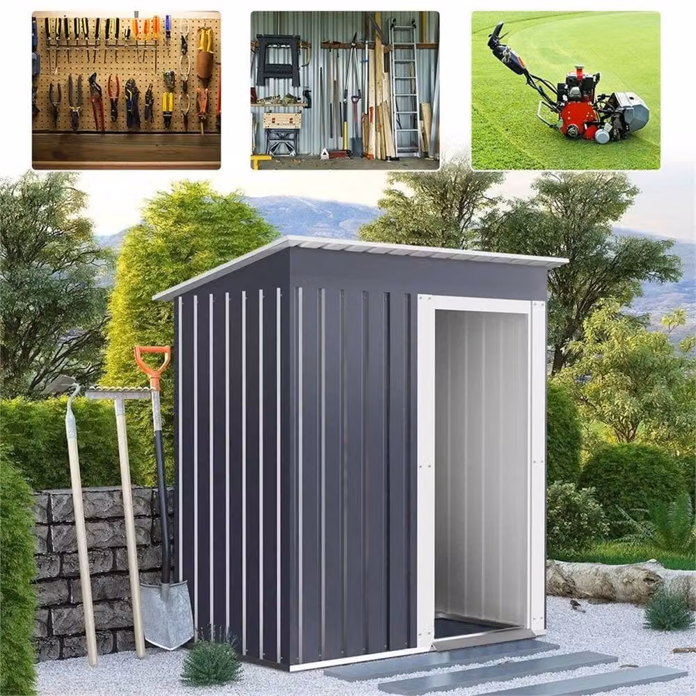 SPETLEK Pent Roof Metal Outdoor Tool Storage House in Grey, W/D/H: 153 x 181 x 77 cm – 5