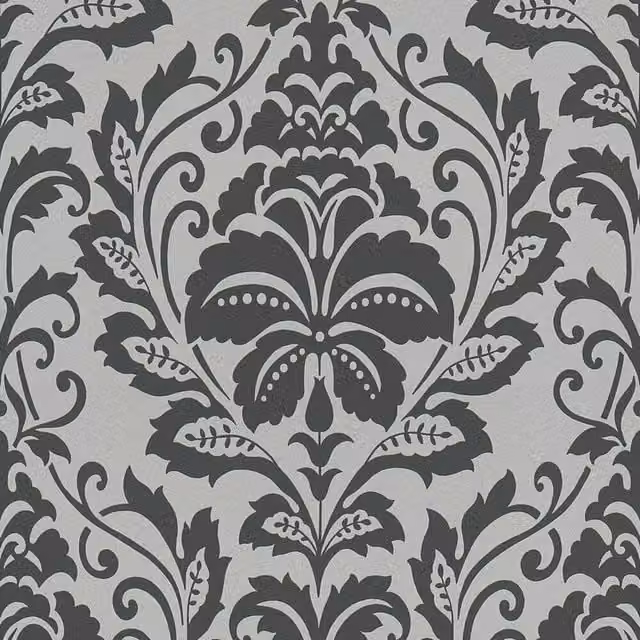 A.S. Création Floral Damask Wallpaper in Silver and Black