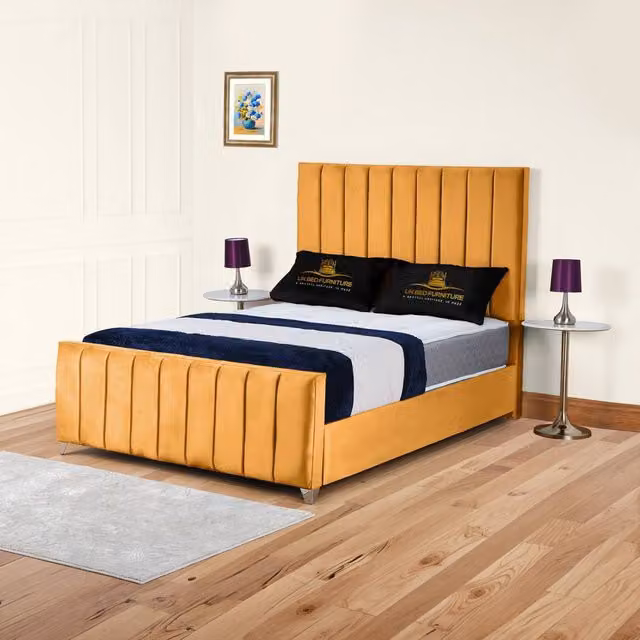 UK Bed Furniture Lisburn Gas Lift Ottoman Storage Upholstered Bed in Yellow Velvet, Super King, 200 x 200 cm