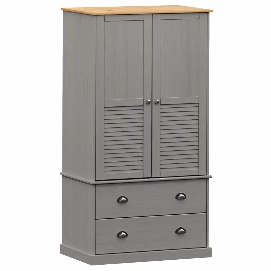 Berkfield Home VIGO Grey Solid Wood Pine Wardrobe with Integrated Drawers W/D/H: 90 x 55 x 176 cm – 2