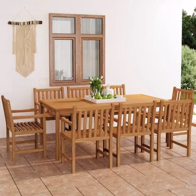 Berkfield Home 9 Piece Garden Dining Set in Brown Solid Teak Wood