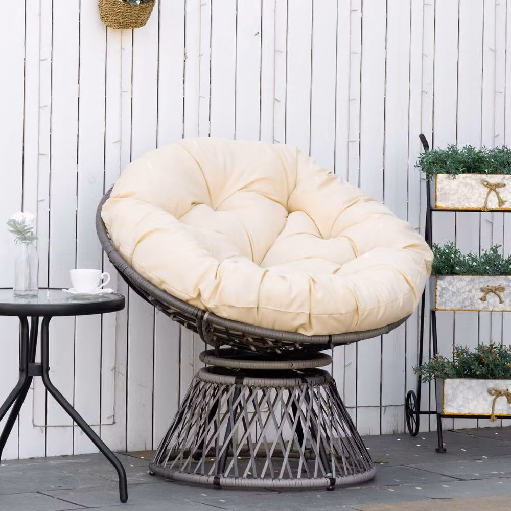 ERGOVEXA 360° Swivel Rattan Moon Bowl Lounge Chair in Beige – 3
