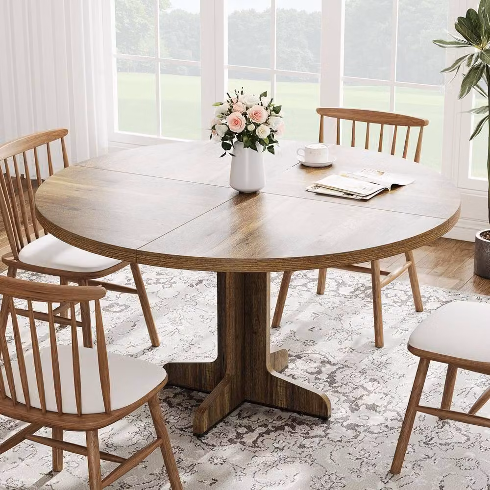 London Boutique Modern Round Wooden Dining Table in Brown, Diameter: 120 cm – 3