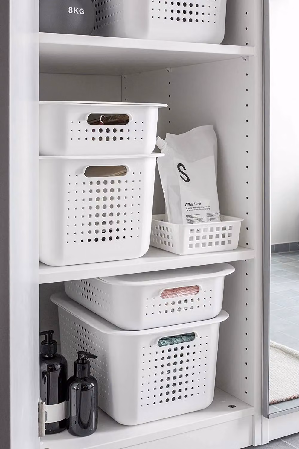 SmartStore White Stackable Baskets with Bamboo Lids, Pack of 2 – 2
