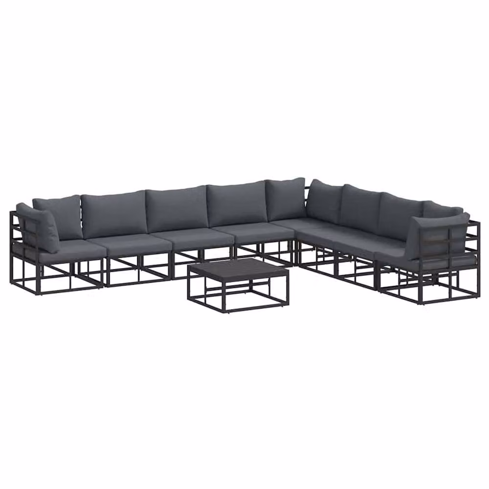 Berkfield Home 9 Piece L-Shape Garden Sofa Set in Black, Powder Coated Aluminium with UV-Resistant Upholstered Cushions, W/D/H: 70 x 70 x 32 cm – 5
