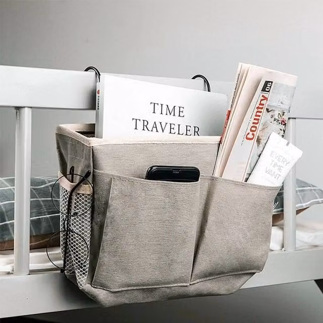 EONLION Grey Linen Fabric Hanging Couch Organiser Bag, W/D/H: 50 x 50 x 50 cm