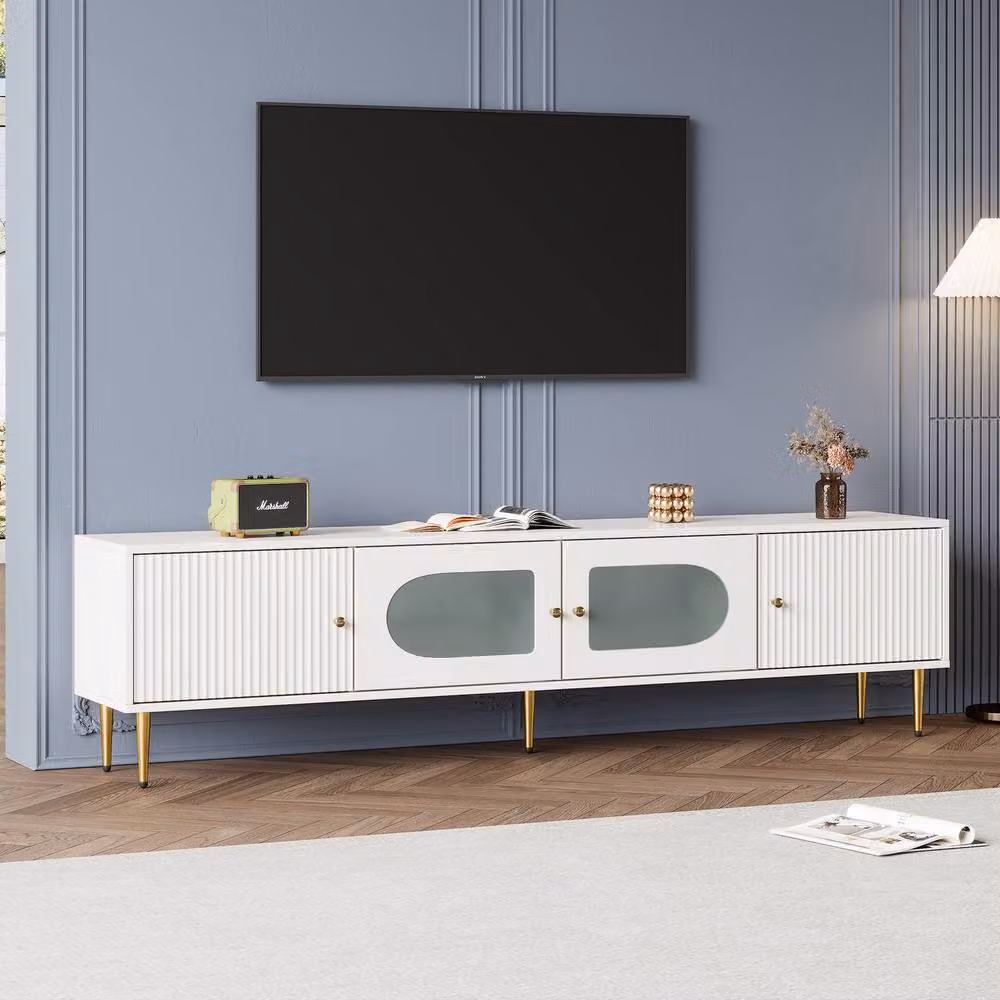 Rolipo Modern White TV Stand with Glass Doors, Width: 170 cm – 2