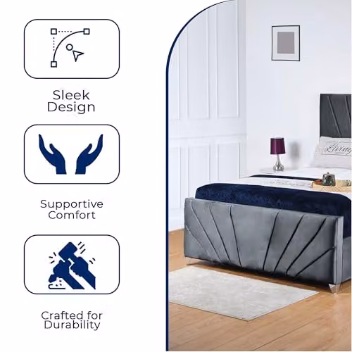 Living Comfort Bedz Sunrise King Size Bed with Plush Velvet Upholstered Headboard and Footboard and Black Board Base W/D/H: 180 x 200 cm – 3