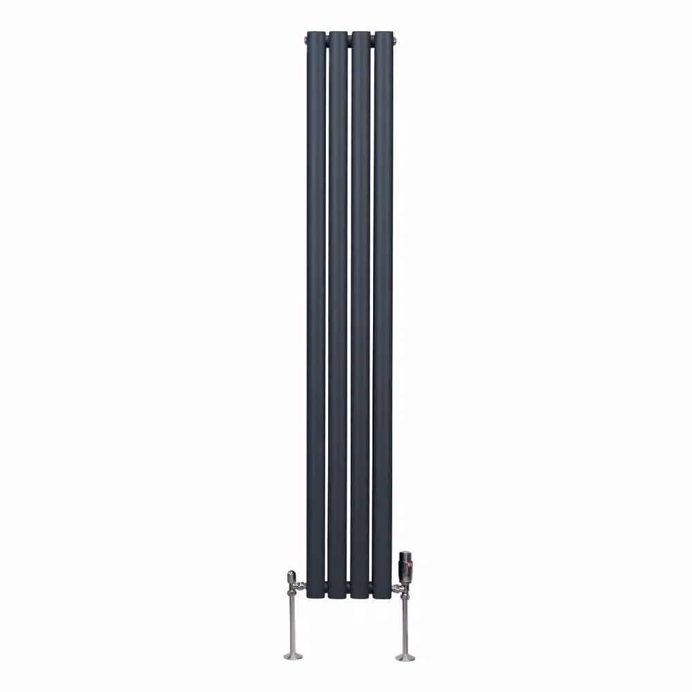 Monstershop Oval Column Radiator and Valves with Thermostat Head, Anthracite Grey, H: 160 cm, W: 24 cm – 2
