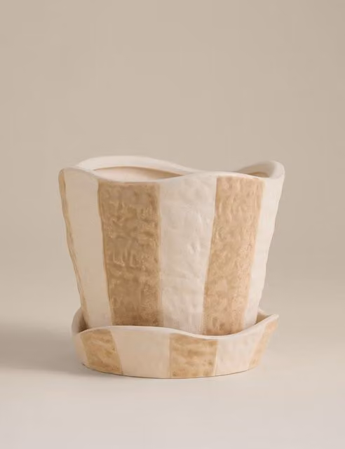 M&S Striped Ceramic Tabletop Planter in Beige