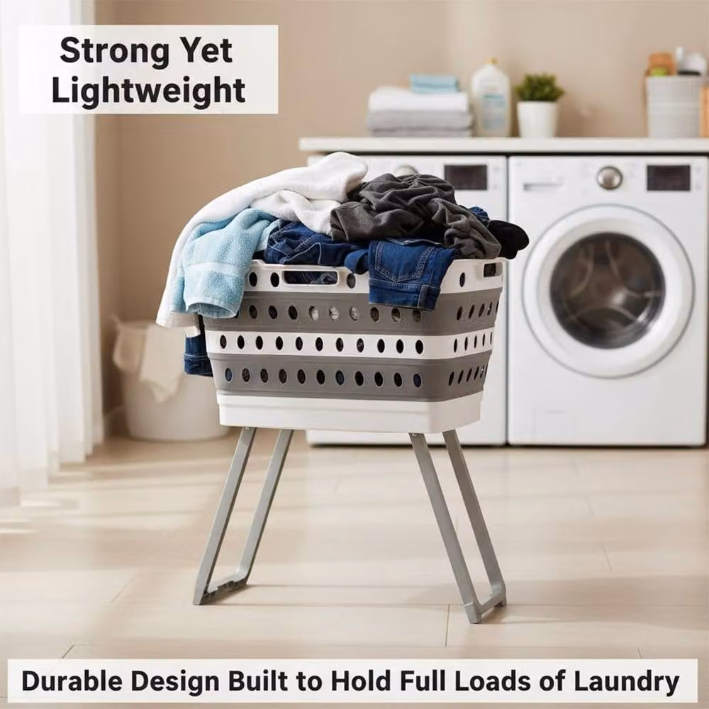 Ventryn Large Collapsible Plastic Laundry Washing Basket in White – 2