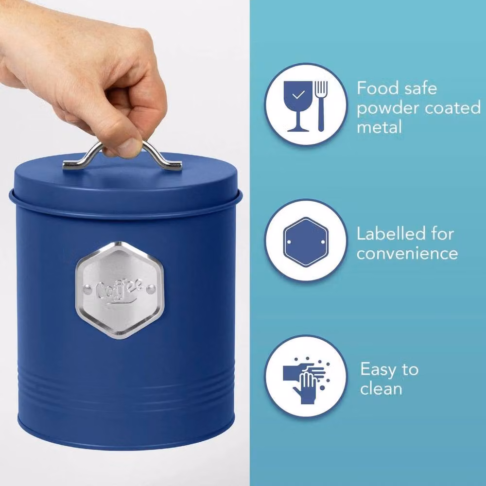 PAWNORA Airtight Metal Kitchen Canister Storage Containers in Blue and Silver – 3