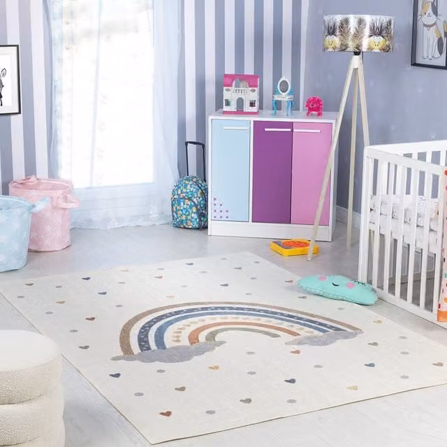 Livabliss Lilian Washable Kids Rug in Multicolour Beige, Orange, Blue and Green, W: 120 cm, L: 170 cm – 1