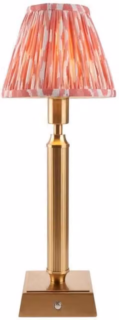 Netlighting Trobridge Rechargeable LED Table Lamp with Pink Multicolour Fabric Ikat Shade and Brass Base