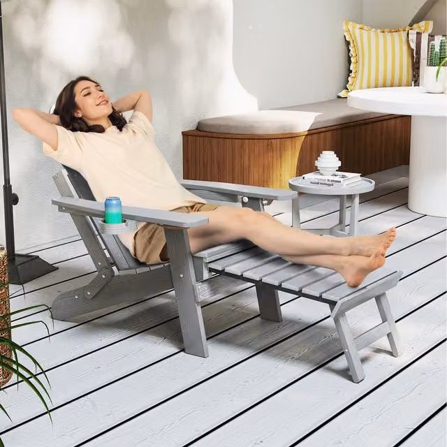 Costway Grey Adirondack Patio Lounge Chair