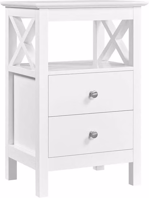VOGREX White Wooden X-Frame Nightstand and Sofa Side Table, W/D/H: 30 x 40 x 60 cm