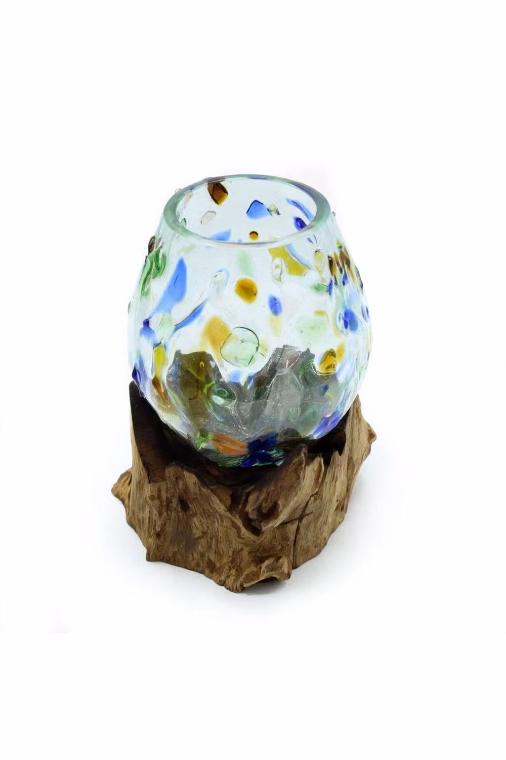 KDMD Multicolour Handcrafted Round Molten Glass and Wood Tabletop Bowl – 2