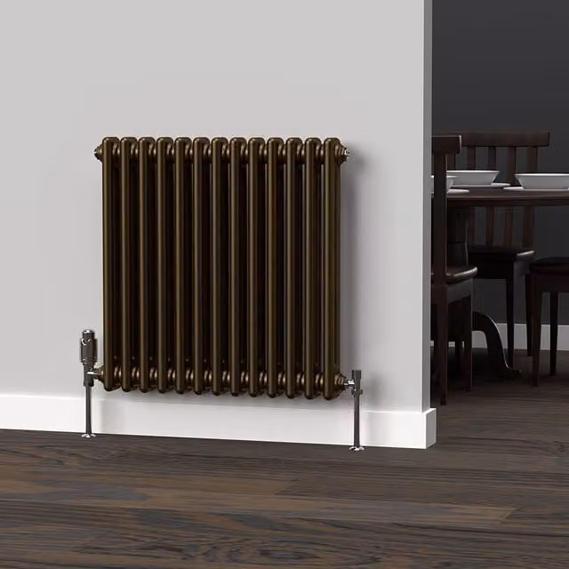 Lux Heat Horizontal 2 Column Steel Radiator in Antique Brass, H: 60.0 cm x W: 60.5 cm
